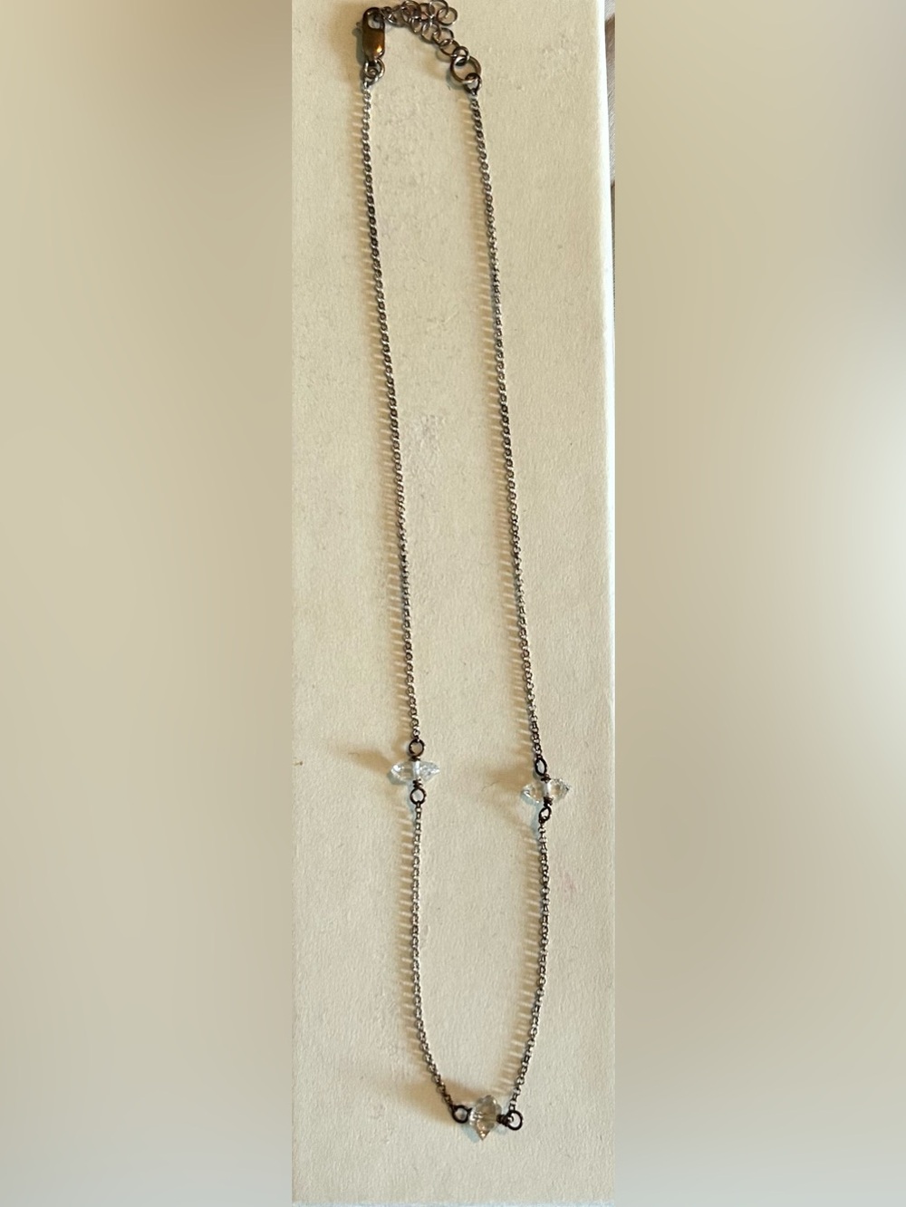 Delicate Silver Chain Necklace with Herkimer Diamond Crystal Accents